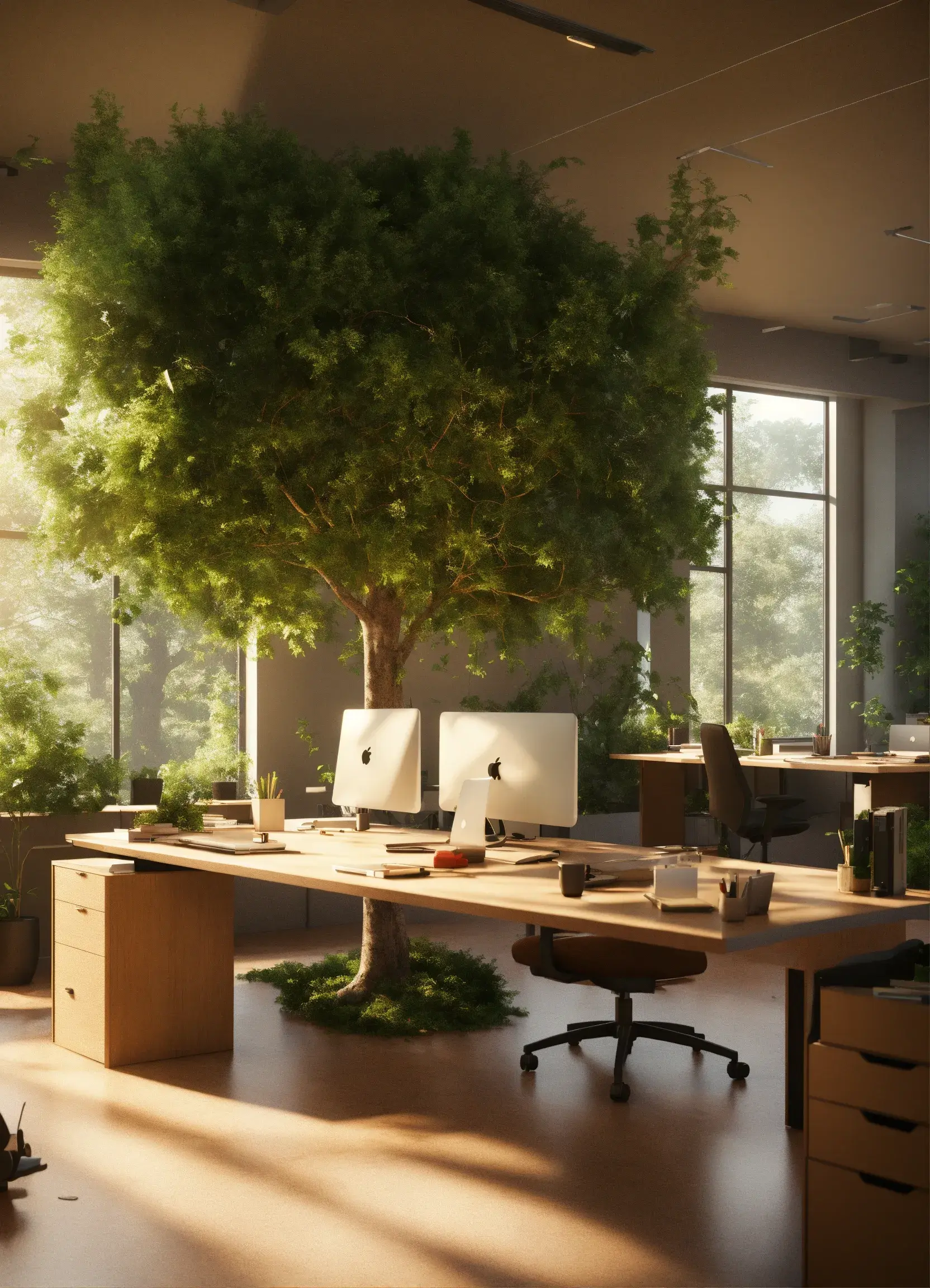 Premium height-adjustable desk with natural wood finish